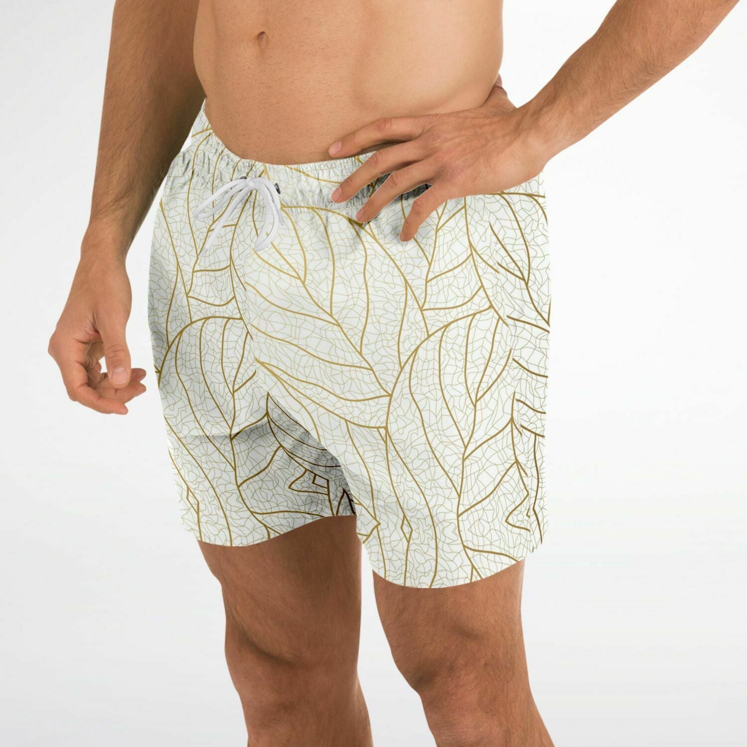 Abstract Gold Leaf 5.5" Men Swim Shorts-Subliminator-XS-Urbanheer