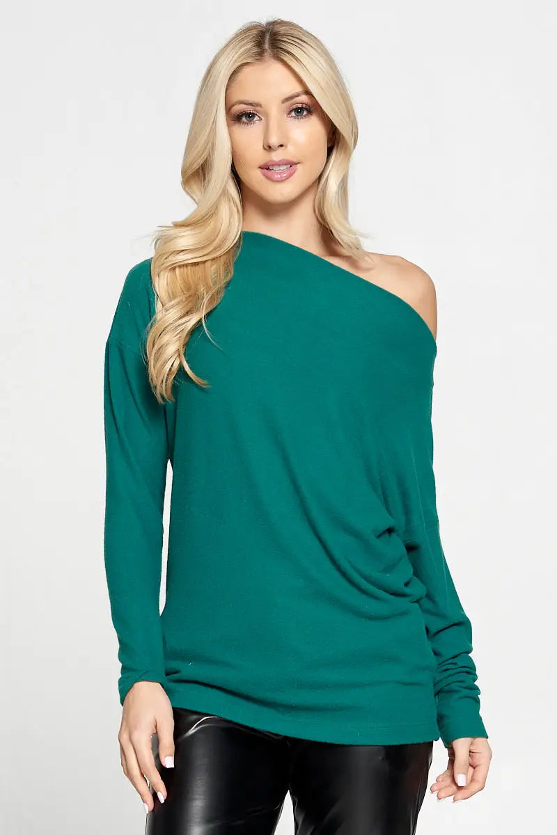 Green Knit Off the Shoulder Top.-Renee C.-S-Urbanheer
