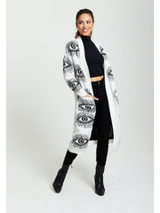 Liquorish Eye Pattern Longline Cardigan In White-Liquorish-S-Urbanheer