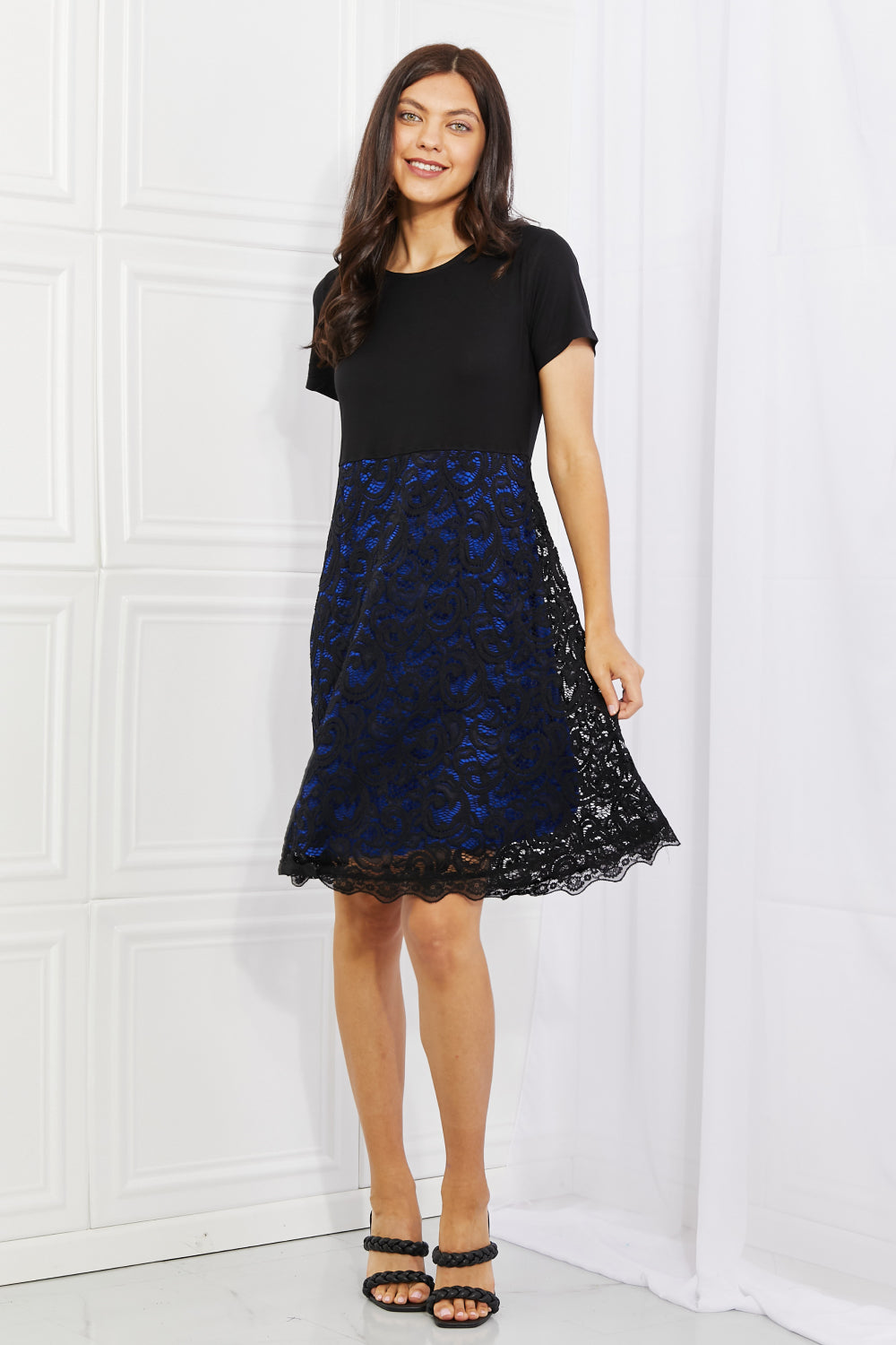 Yelete Full Size Contrasting Lace Midi Dress-Street 360-Navy-S-Urbanheer