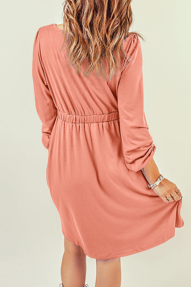 Button Down Long Sleeve Dress With Pockets-UHX-Urbanheer