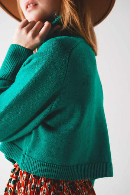 High Neck Cropped Jumper In Green-Clothing - Women-Q2-Urbanheer