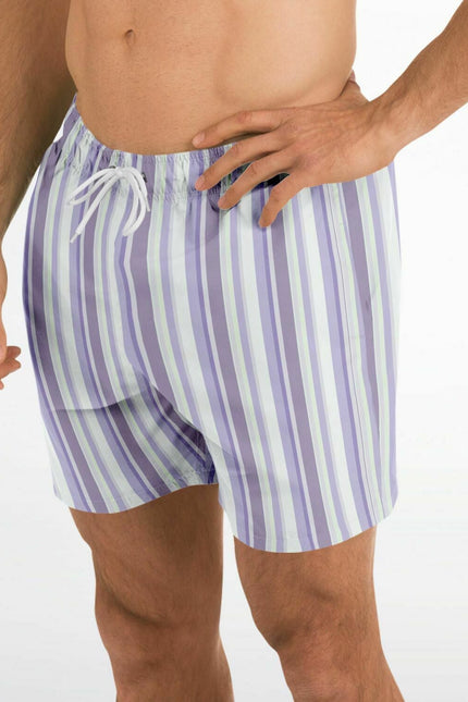 Lavender Stripes 5.5" Men Swim Shorts