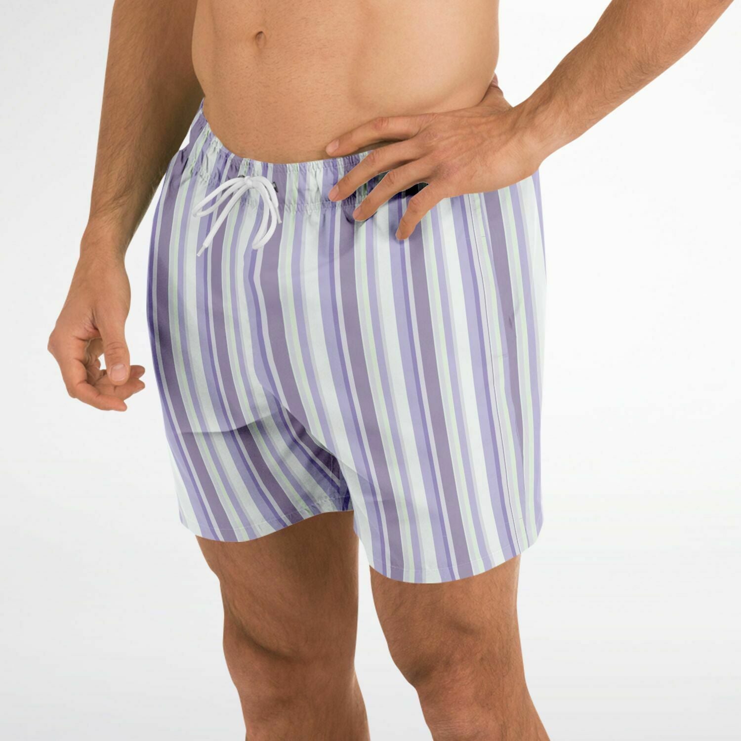 Lavender Stripes 5.5" Men Swim Shorts-Subliminator-XS-Urbanheer