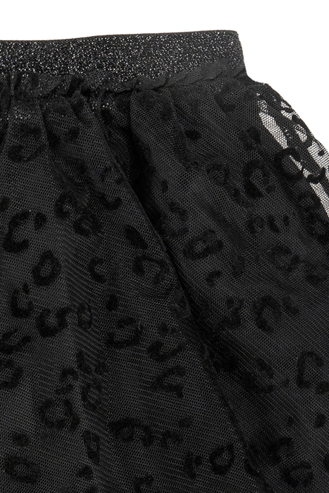 Girl'S Skirt In Tulle With Black Leopard Print.-Skirts-UBS2-Urbanheer