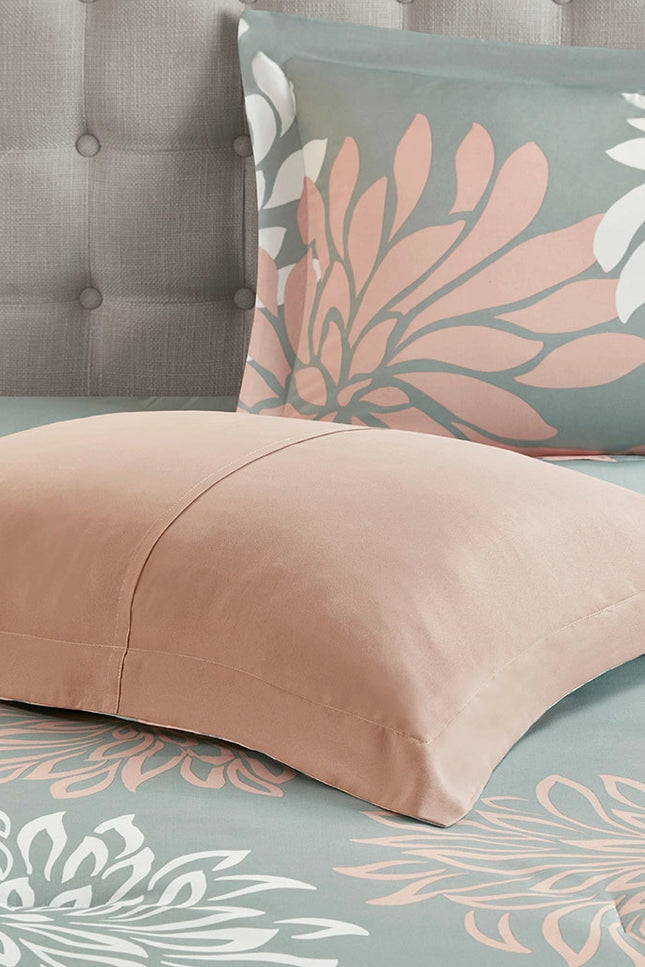 Floral Complete Comforter And Sheet Set, Blush/Grey-Olliix-Urbanheer