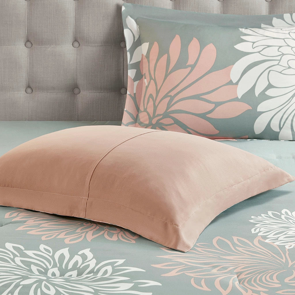 Floral Complete Comforter And Sheet Set, Blush/Grey-Olliix-Twin-Urbanheer
