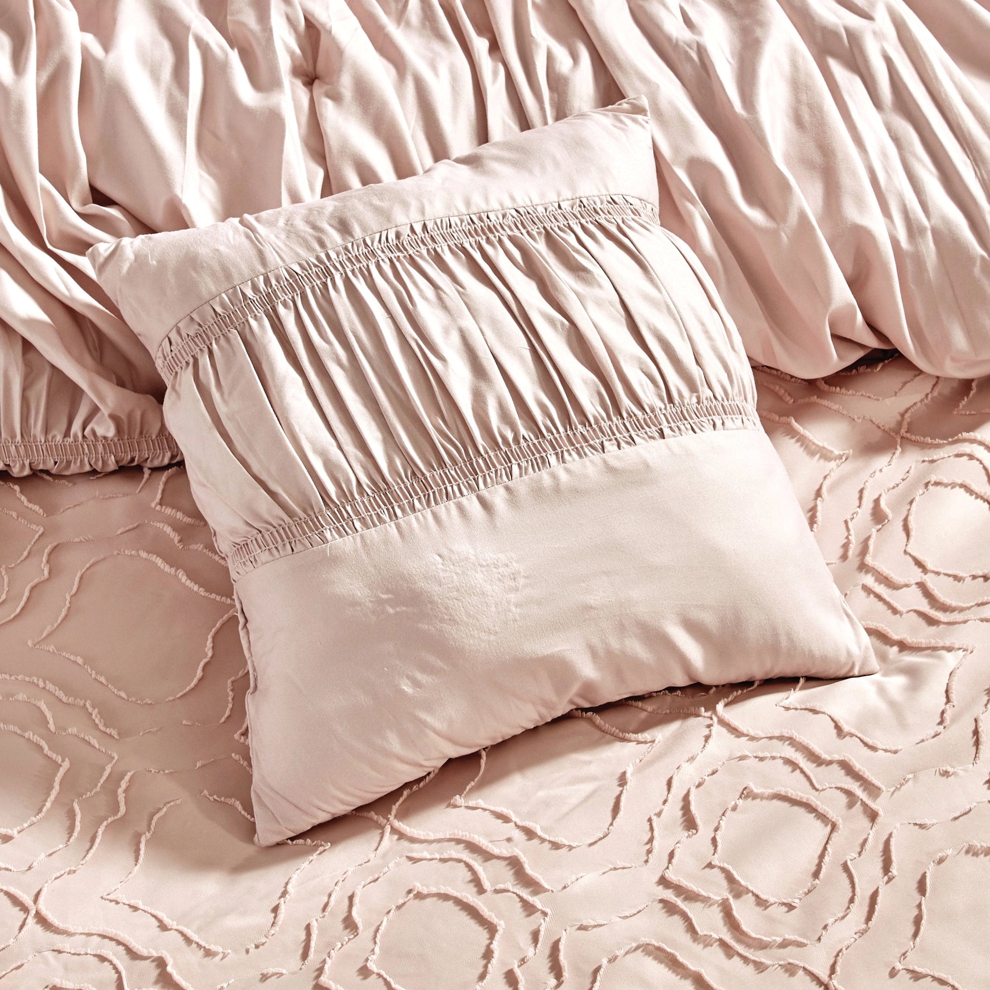 Ultra Soft Ruffle Pink Pleated Comforter - 7 Piece Set-linen mart-King-Urbanheer