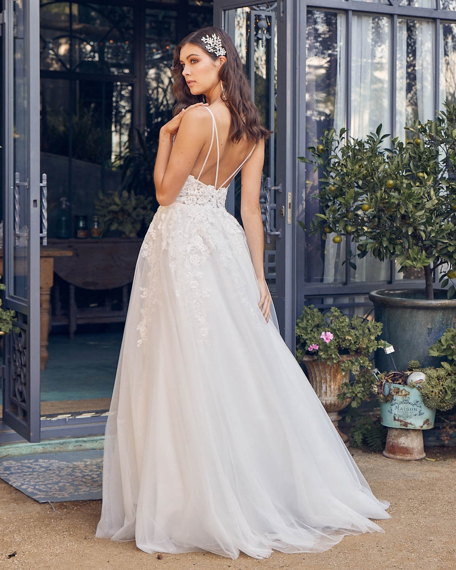 Embroidered Lace Bodice Open Back-NXAB-4-WHITE-Urbanheer