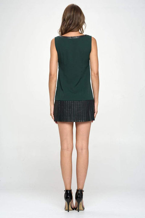 Vegan Leather Contrast Laser Cut Tunic Mini Dress-MILEY + MOLLY-L-BLACK-Urbanheer