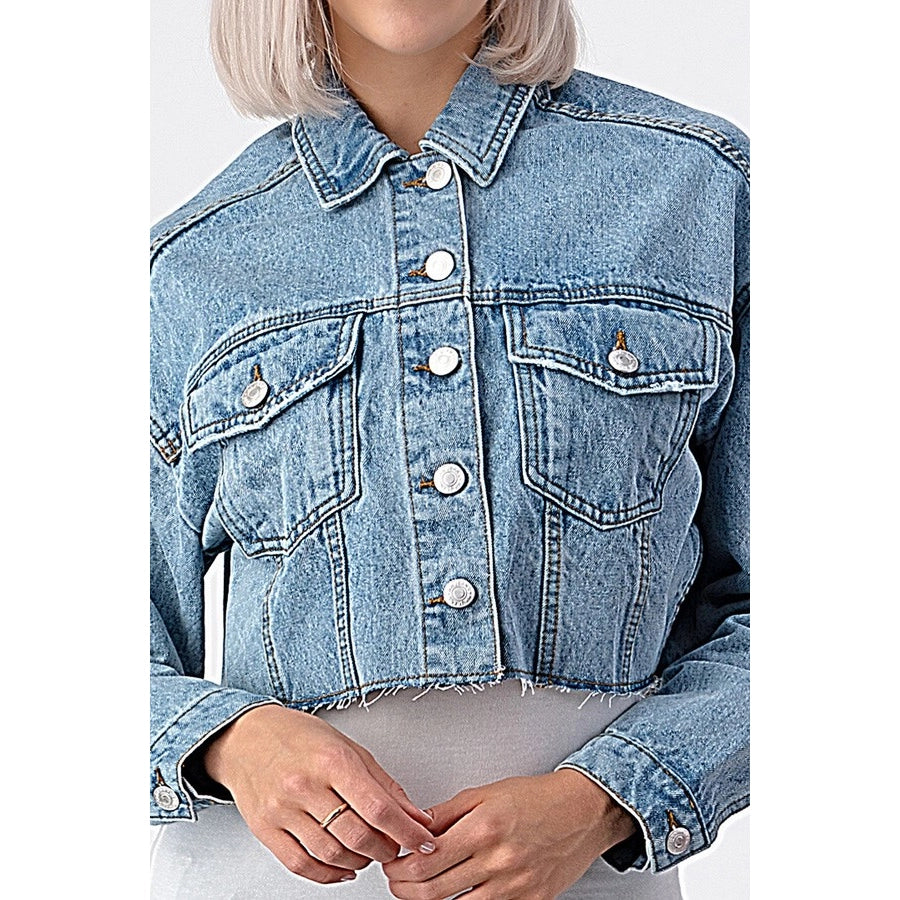 Raw Edge Medium Washed Denim Jacket-Clothing-Heart&Hips-Small-Urbanheer