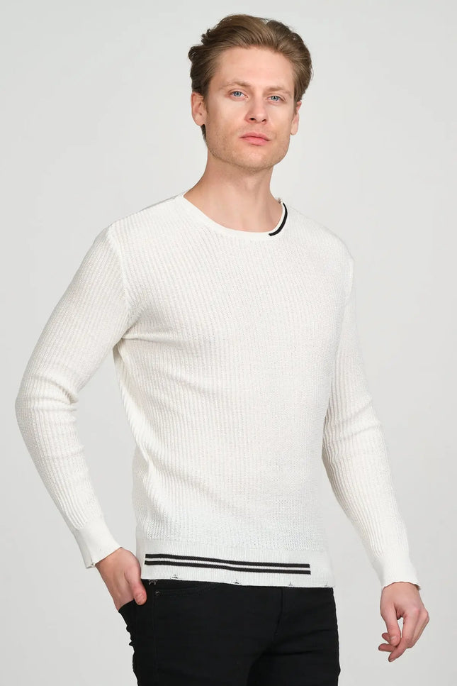 RT Lux Half Striped Sweater - White-Clothing - Men-Ron Tomson-Urbanheer