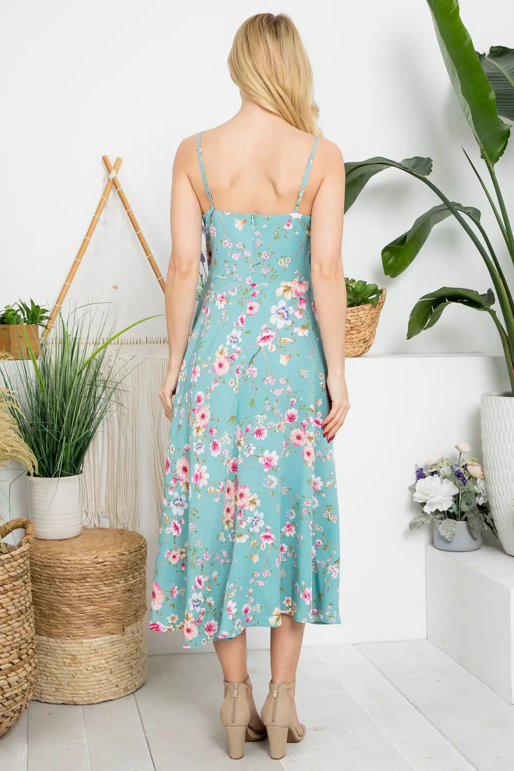 Blue Floral Dress With Cut-Out Tied Bodice-LA Soul-S/M-Urbanheer