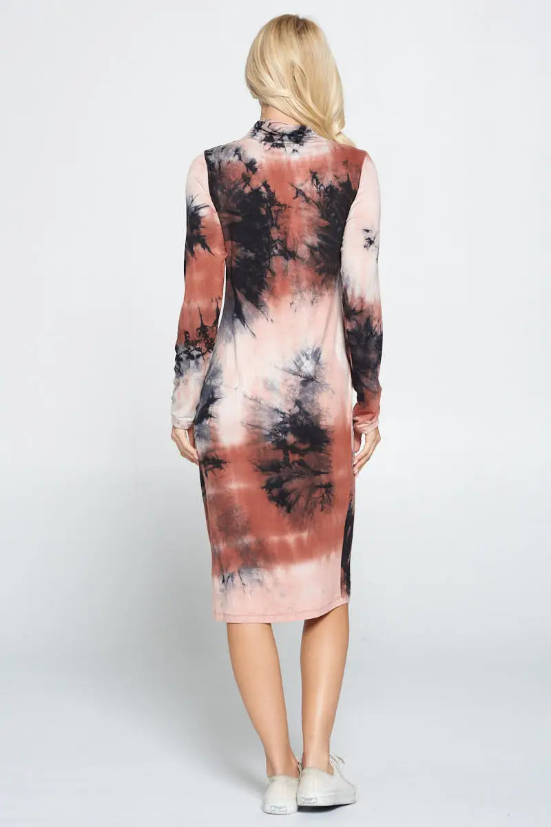 Tie Dye Cowl And Mock Neck Midi Dress.-Heer Decor-S-Urbanheer