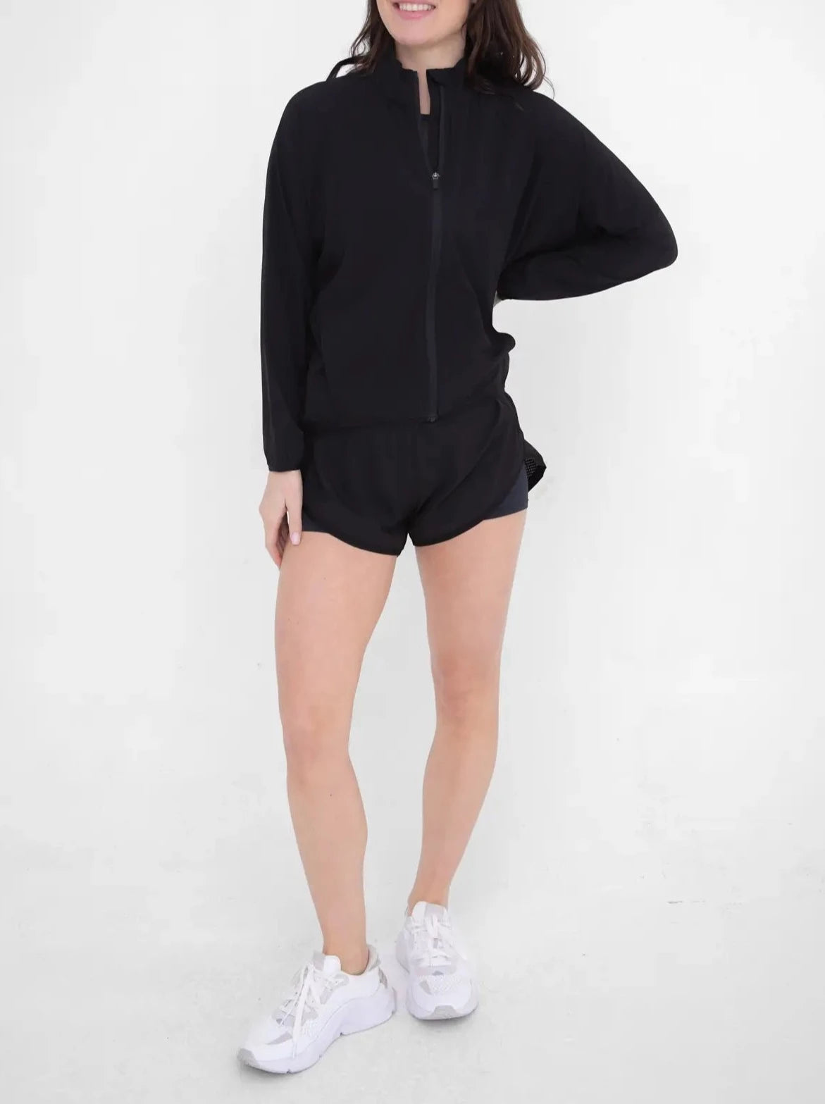 Athletic Women Mock Neck Running Jacket- Black-Clothing - Women-Mono B-S-Urbanheer