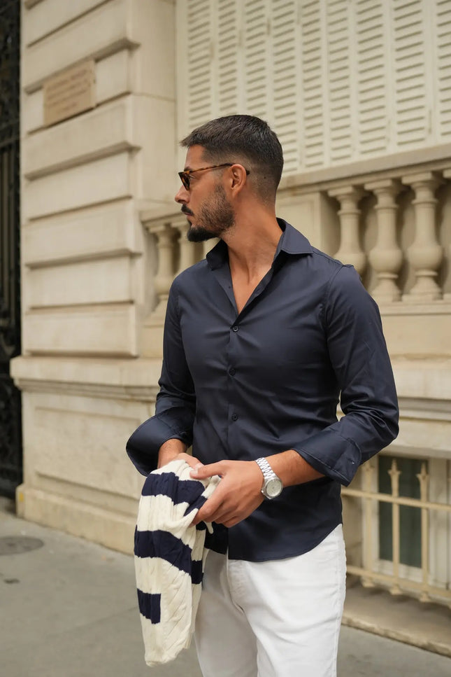 Blue Elastic Slim Fit Men's Shirt-Clothing - Men-Donato-Urbanheer
