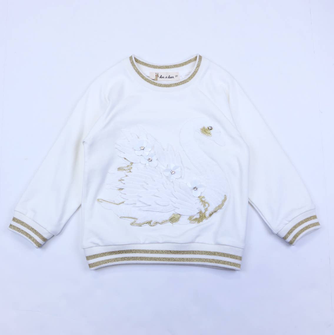 12362 PINK, WHITE, BLACK 3D Swan Sweatshirt-doe a dear-3T-Urbanheer