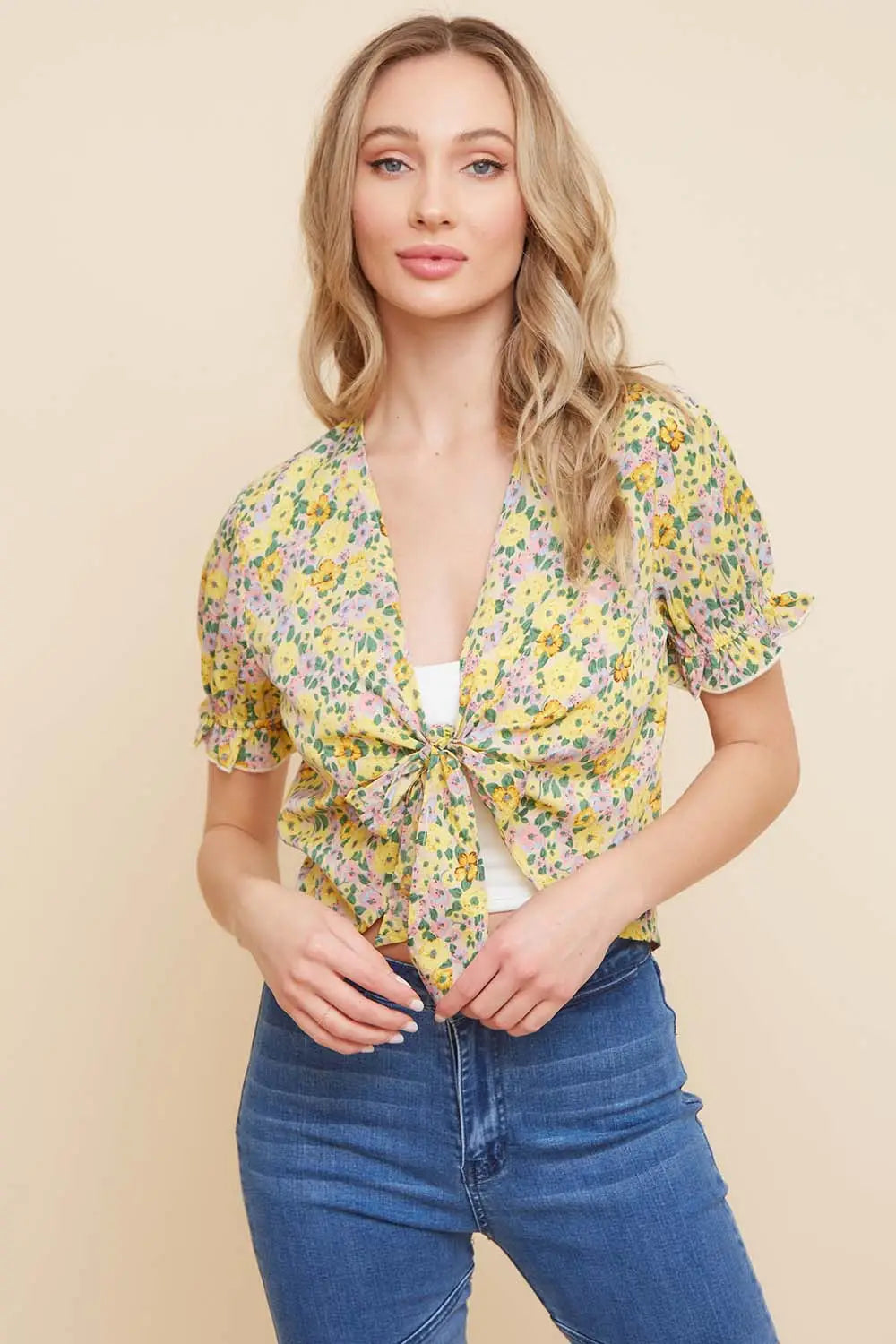 Printed Tie Front Crop Top-Saints & Hearts-S-Urbanheer