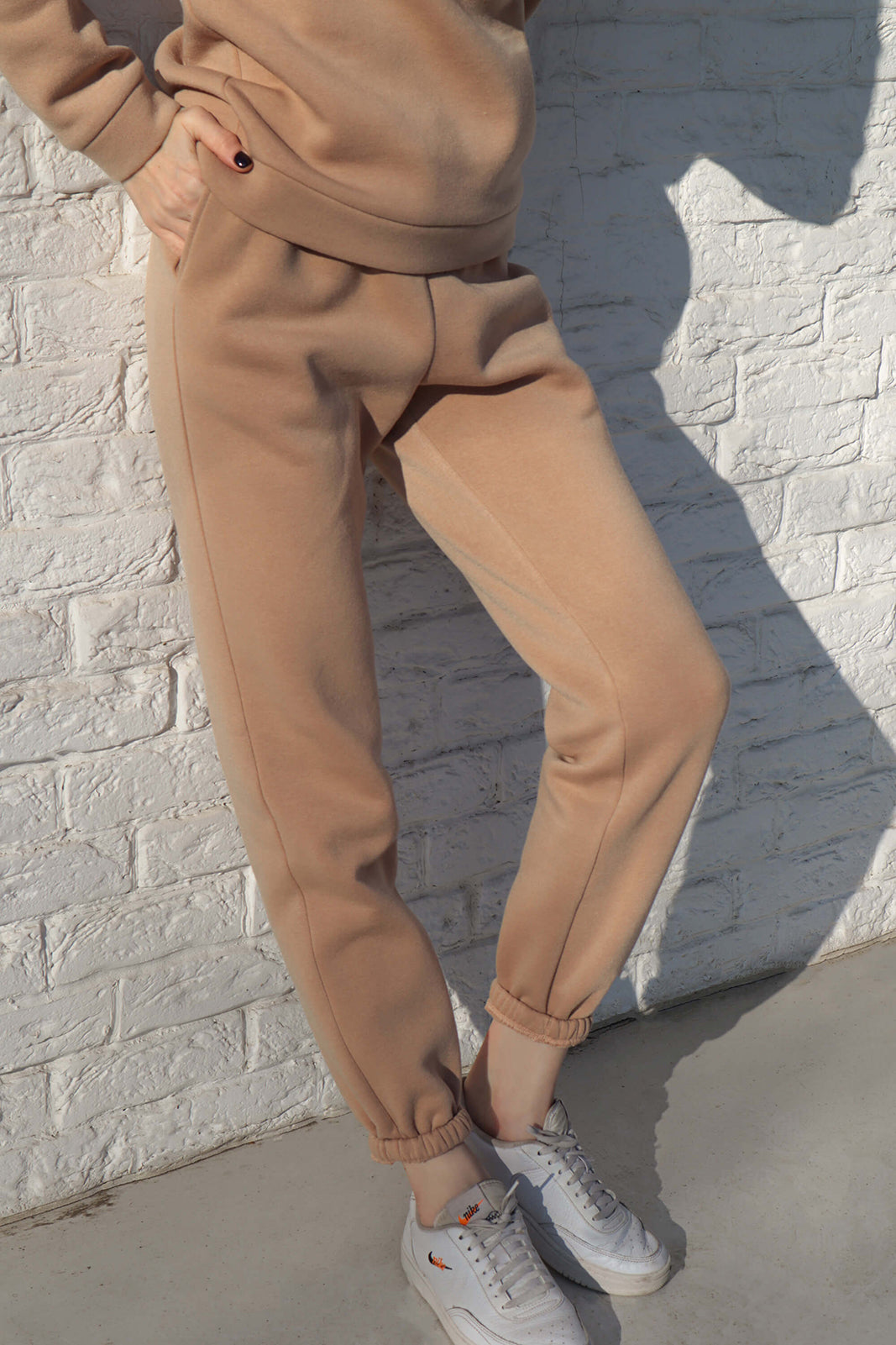 Beige track-pants and hoodie set оn fleece-2KStyle-xs-Urbanheer