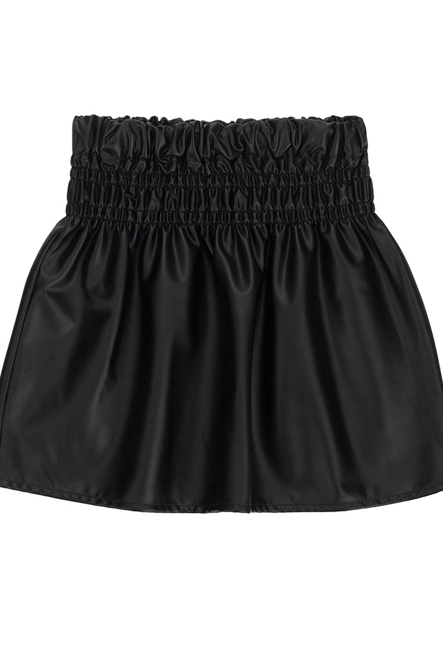 Girl'S Black Faux Leather Skirt. Waistband With Thread.-UBS2-2-Urbanheer