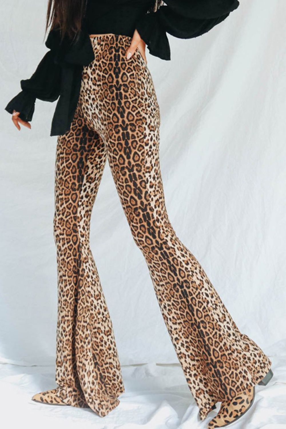 Leopard Print Flare Leg Pants-Street 360-Leopard-S-Urbanheer