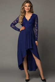 Lace High-Low V-Neck Dress-Street 360-Blue-S-Urbanheer