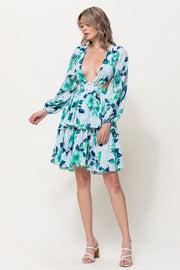 Front Buckle Detail Cut Out Mini Dress-Neon Blush-S-Green-Urbanheer