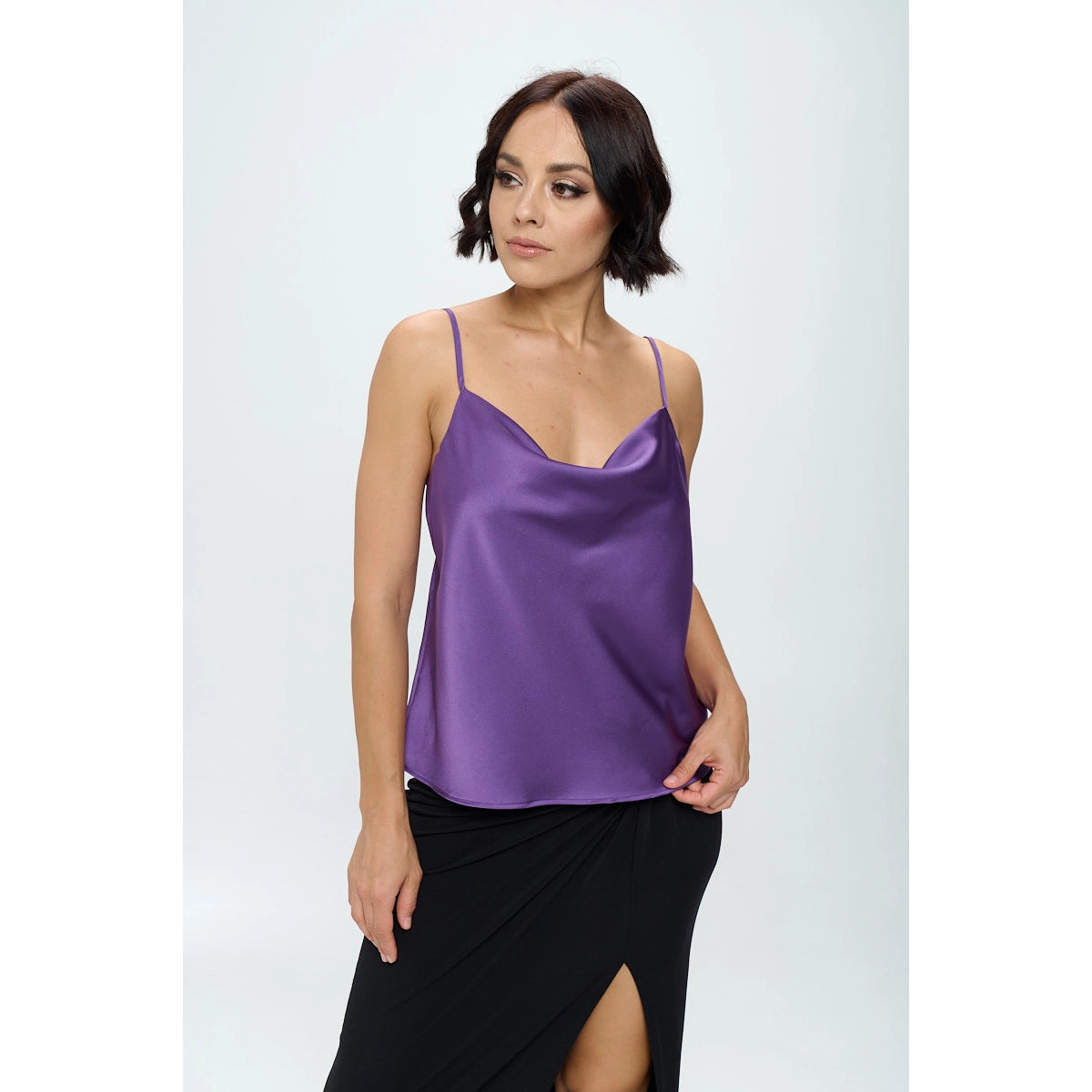 Solid Silky Satin Tank Top-Renee C.-S-Urbanheer