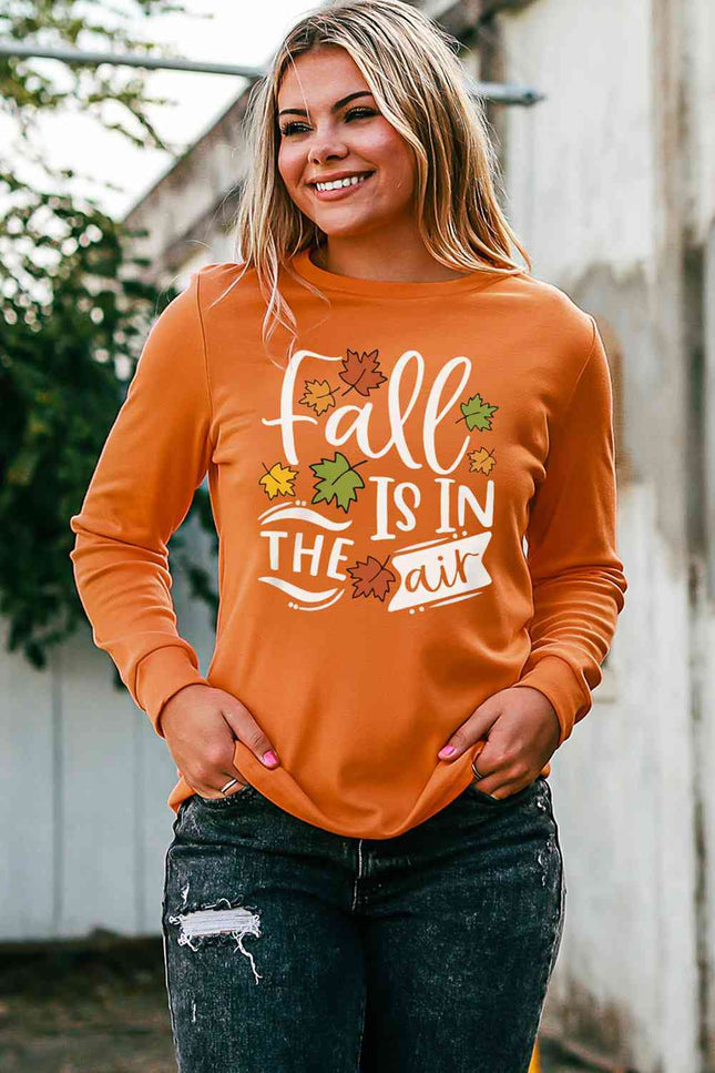 Round Neck Long Sleeve Fall Is In The Air Graphic Sweatshirt-UHX-Pumpkin-S-Urbanheer