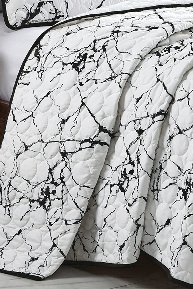 Marble White Modern Abstract Quilt - 3 Piece Set.-linen mart-Urbanheer