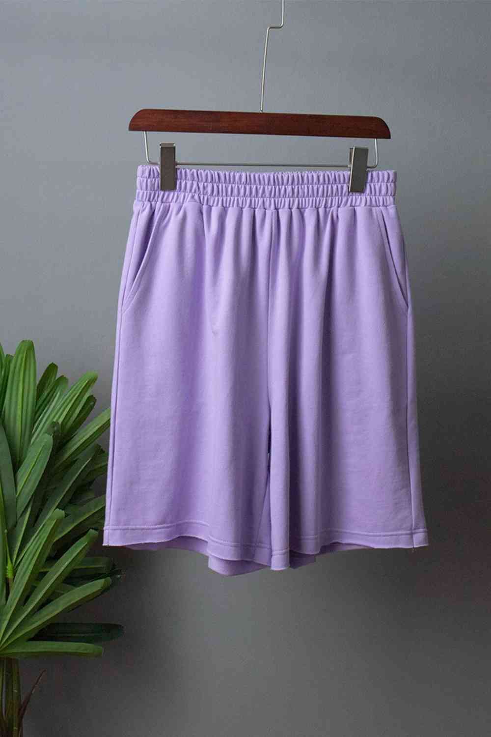 Round Neck Long Sleeve Top And Shorts Set-Street 360-Banana Yellow-S-Urbanheer