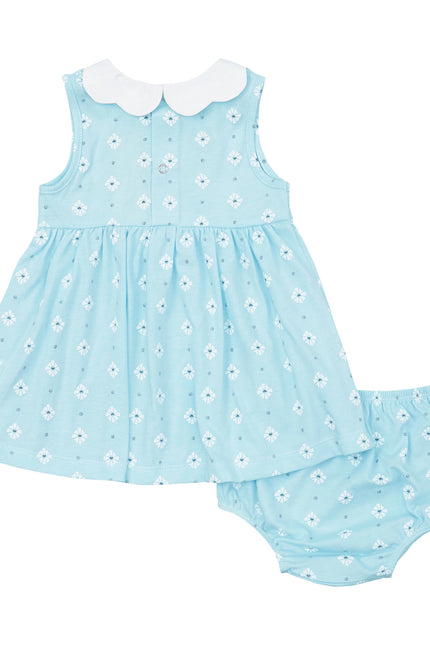 Aqua Daisy Print Dress Set.-Petit confection-Urbanheer