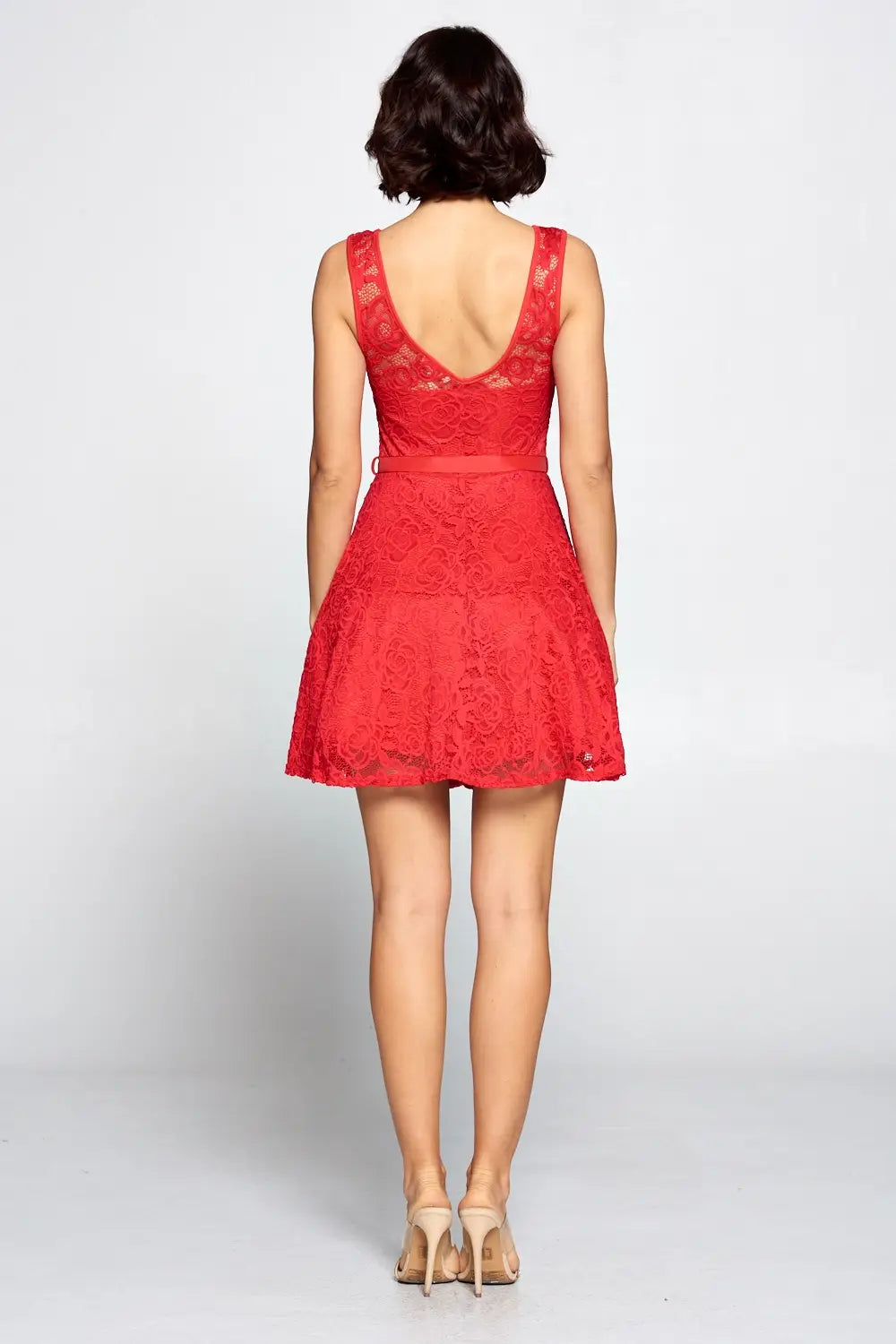 Ribbon Tie Lace Flare Dress. Urbanheer Ribbon Tie Lace Flare Dress. Urbanheer