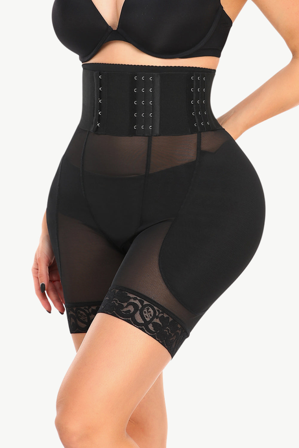 Full Size Breathable Lace Trim Shaping Shorts-Street 360-Black-S-Urbanheer