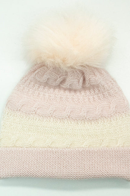 Baby Cashmere Cable Hat With Pom-Babies hat-PORTOLANO NEWBORN-BABY PINK-6-9M-Urbanheer