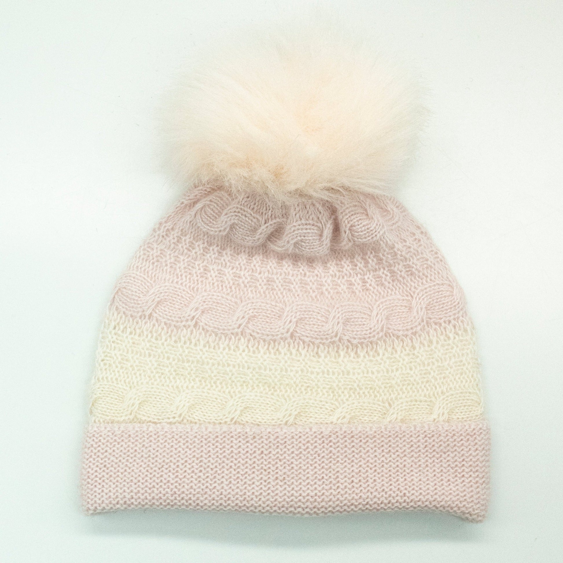 Baby Cashmere Cable Hat With Pom-Babies hat-PORTOLANO NEWBORN-BABY PINK-6-9M-Urbanheer