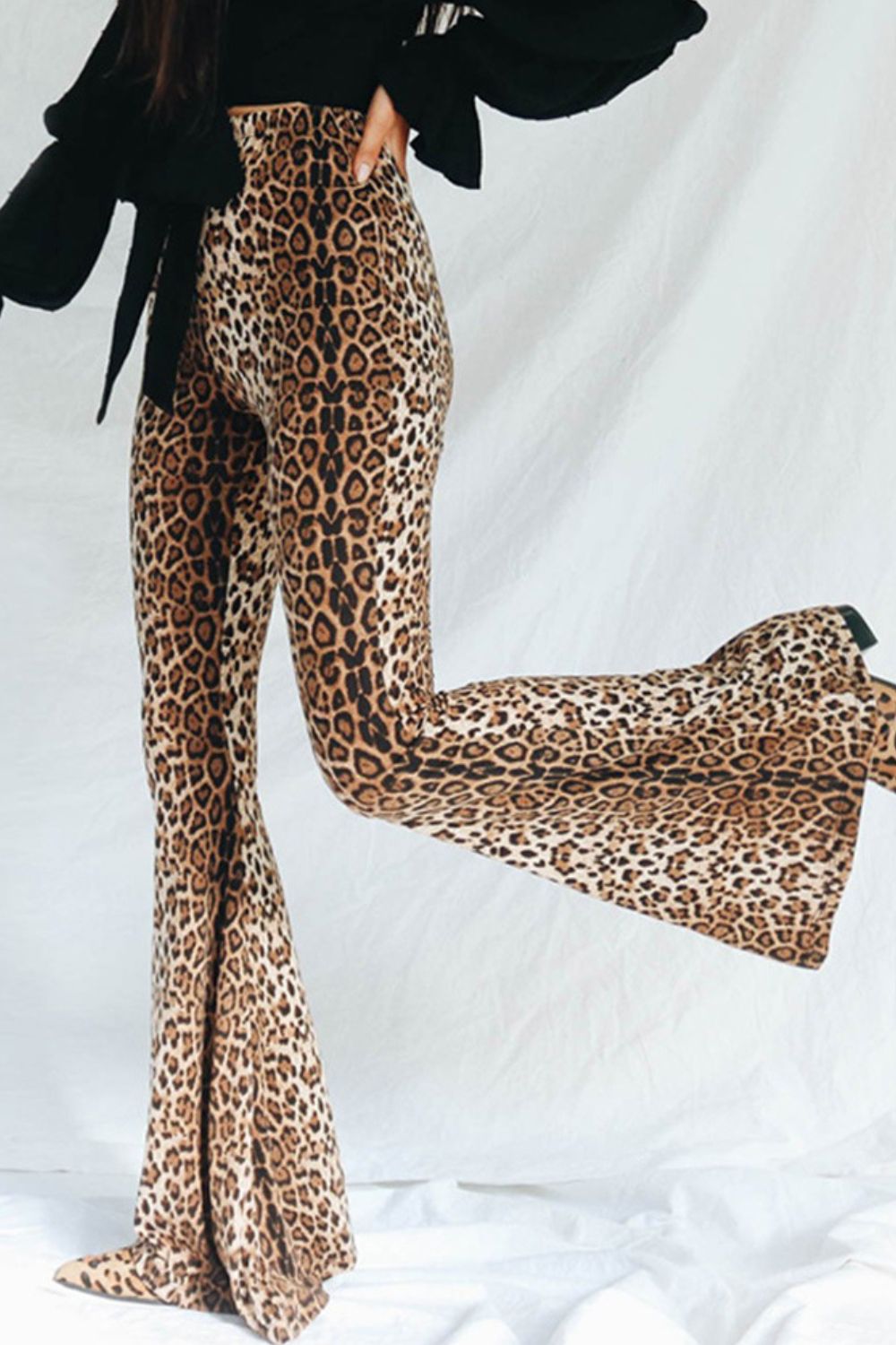Leopard Print Flare Leg Pants-Street 360-Leopard-S-Urbanheer