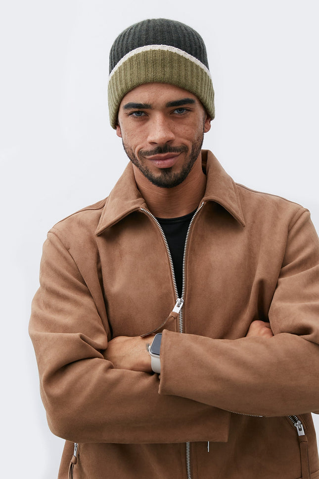 Men'S Color Block 100% Cashmere Hat-Men's Hats-Portolano Men-DARK GREEN-Urbanheer