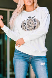 Animal Print Halloween Pumpkin Sweatshirt-UHXC-White-(US 4-6)S-Urbanheer