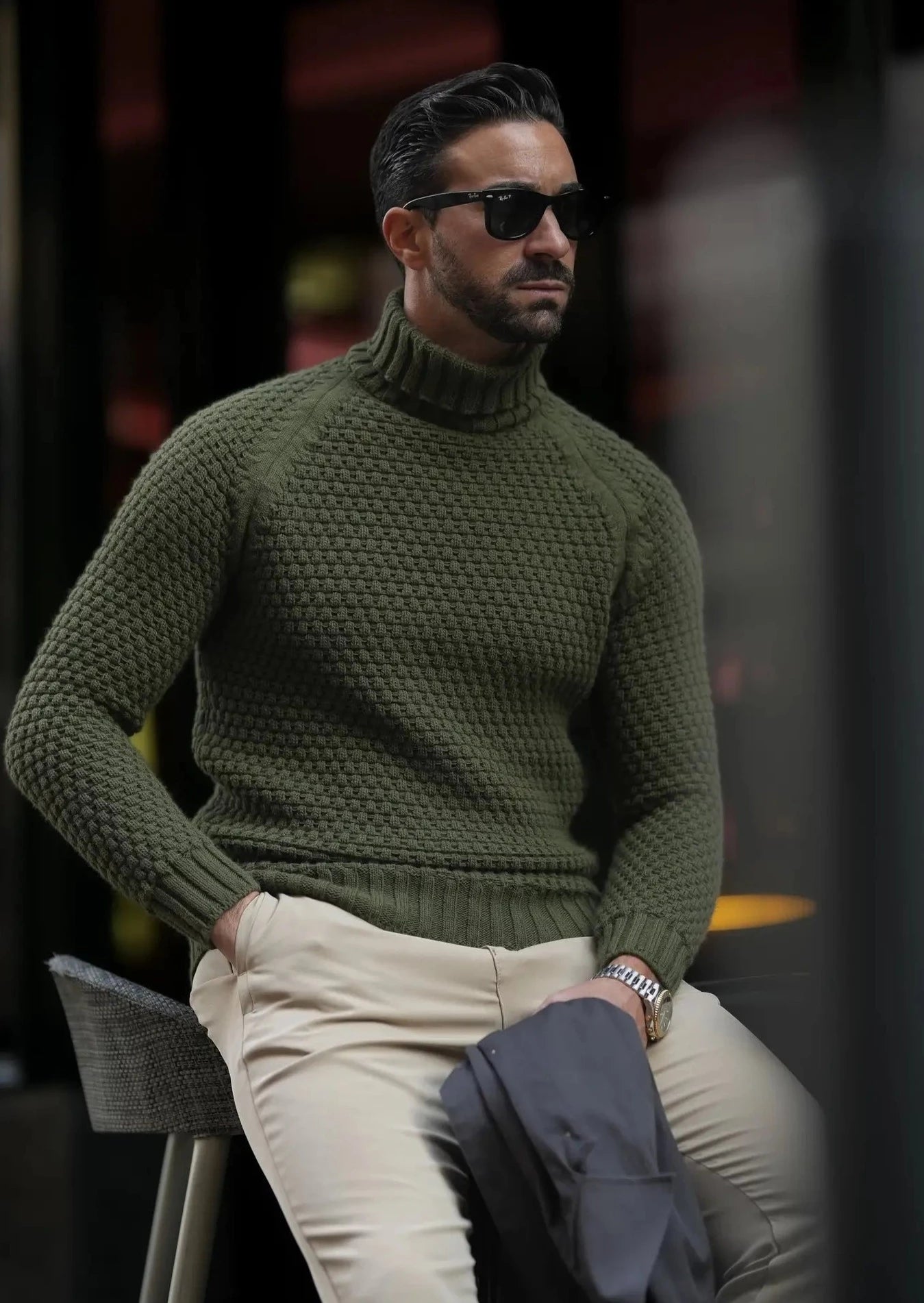 Men's Turtleneck Jumper Sweater-Clothing - Men-Donato-S-Khaki-Urbanheer