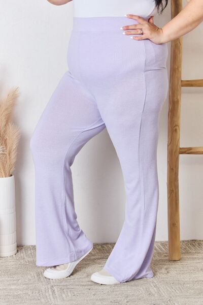 Risen Full Size High Waist Ultra Soft Knit Flare Pants-Risen-Lavender-S-Urbanheer