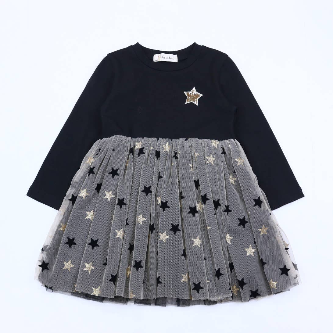 12352 BLACK Star Mesh Overlay Dress-doe a dear-3T-Urbanheer