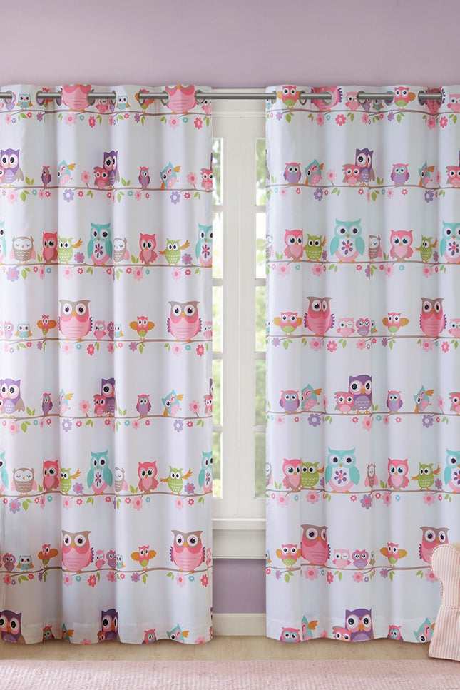 Little Owls 8-Piece Kids Complete Sheet And Comforter Set-Olliix-50*63" Blackout Panel (1Pc)-Urbanheer