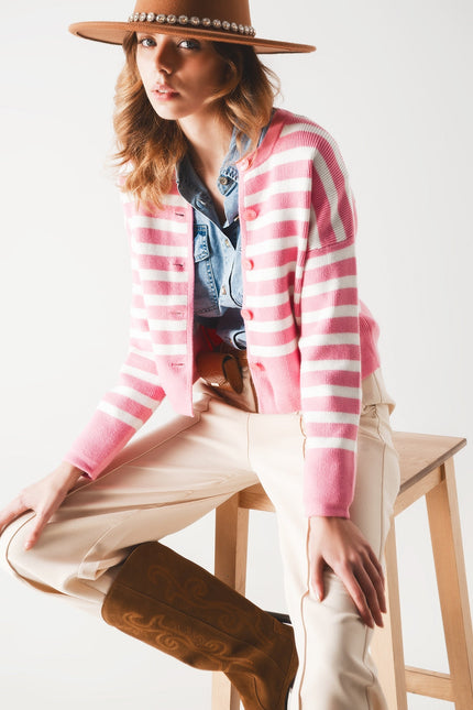 Lightweight Stripe Cardigan In Pink-Clothing - Women-Q2-Urbanheer