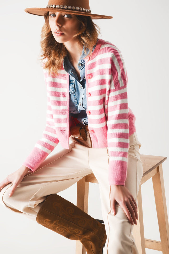 Lightweight Stripe Cardigan In Pink-Clothing - Women-Q2-Urbanheer
