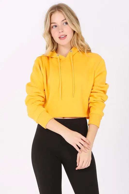 Active Fleece Lined Cropped Pullover Hoodie Sweatshirt-Newself Collection-S-Yellow-Urbanheer