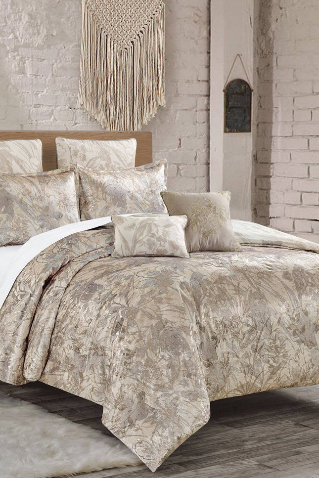 Jacquard Floral Gold Nature Comforter - 7 Piece Set-Bedding-linen mart-King-Urbanheer