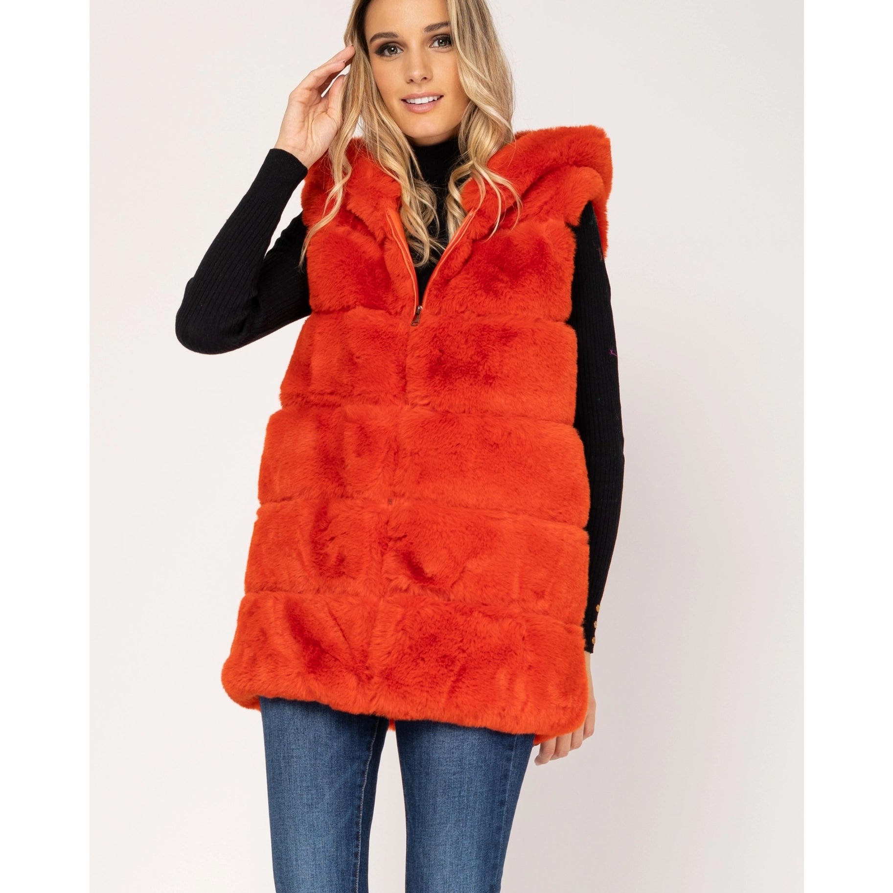 New Fur Vest Coat - Orange-Tantra-S-Urbanheer