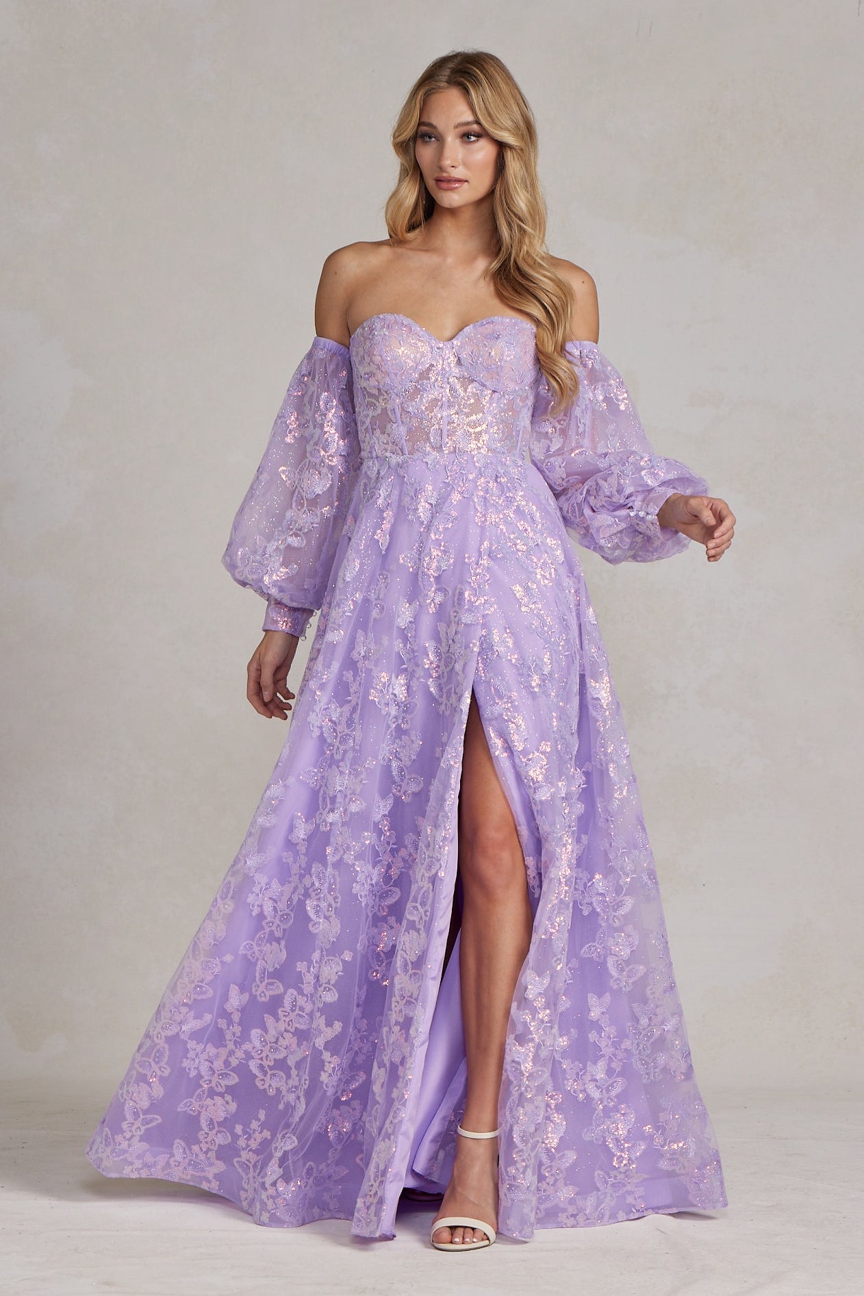 Off Shoulder Sweetheart Sheer Bodice Dress-NXAB-00-BLUE-Urbanheer