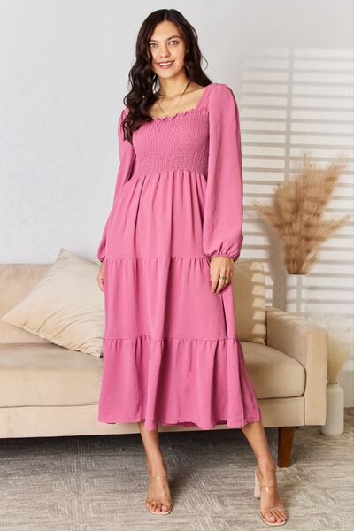 Culture Code Full Size Ruffle Trim Smocked Tiered Dress-UHX-Medium Rose-S-Urbanheer